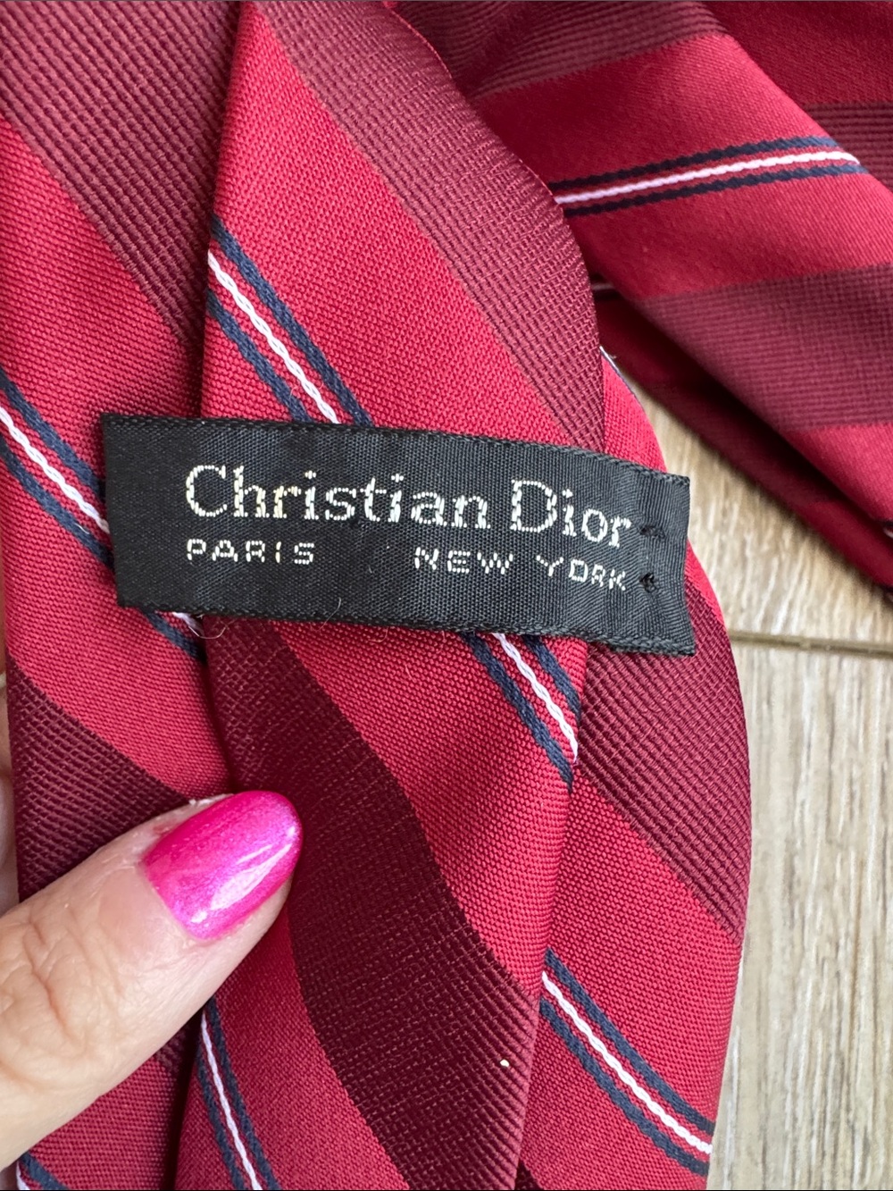 Dior Mens Burgundy and Crimson Striped Tie - Picture 2 of 3